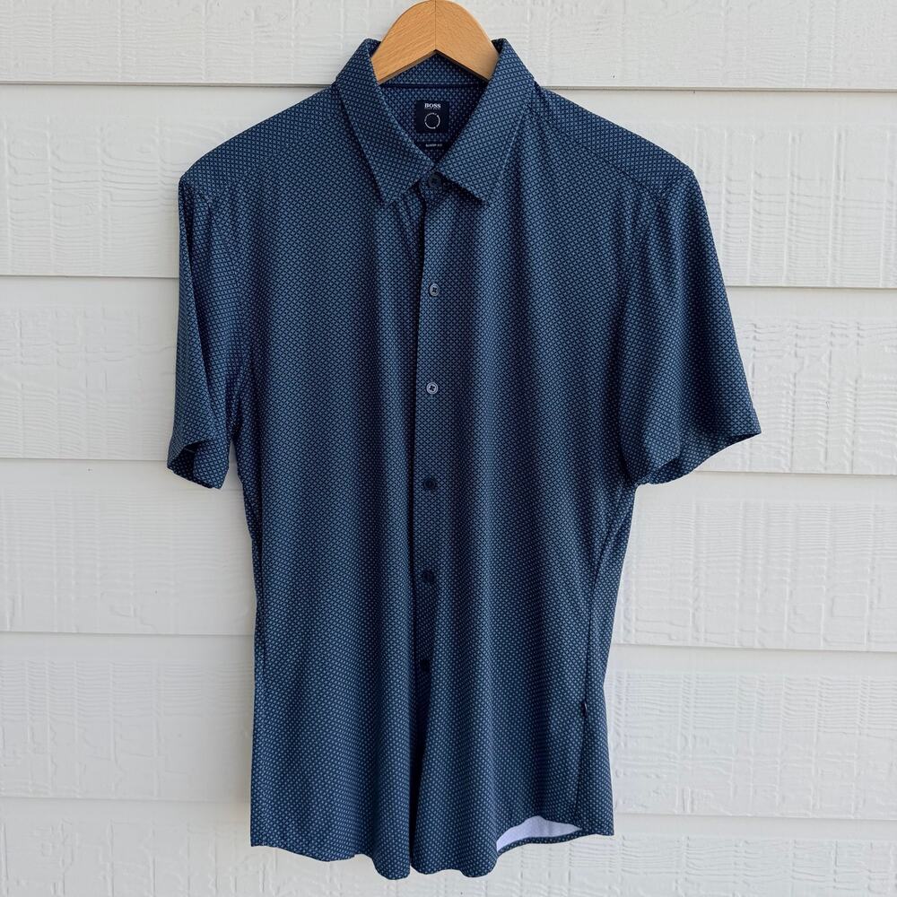 BOSS Hugo Boss Sharp Fit Blue Geometric Shirt M